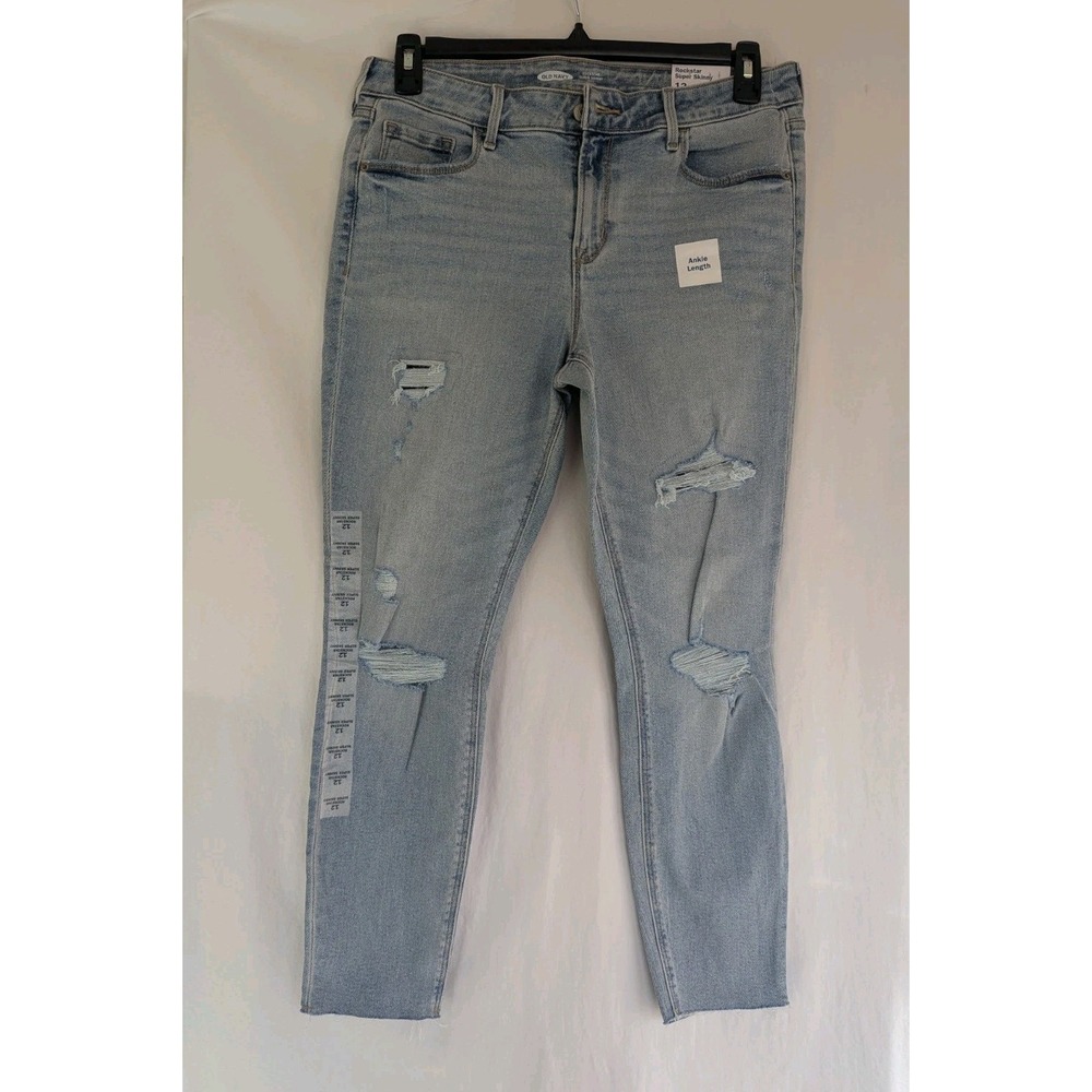 Old Navy Women's Jeans Size 12 Light Blue Rockstar Super Skinny Ankle Raw NWT